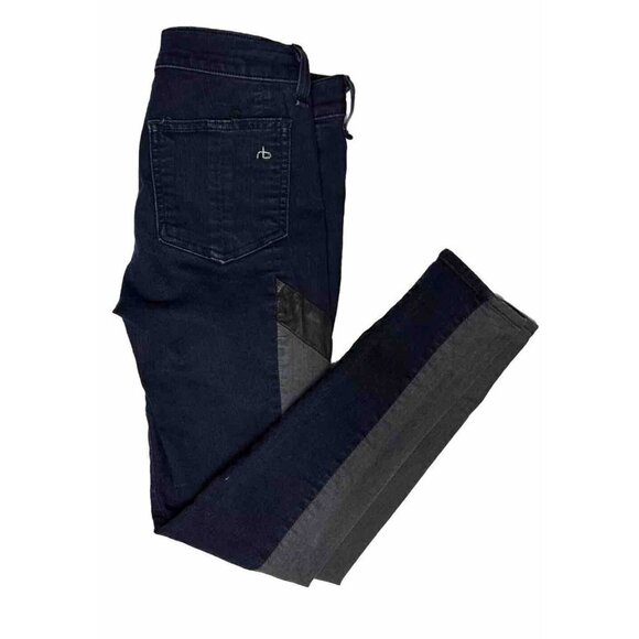 Rag & Bone Skinny Jeans Leggings Black Shine Faux Leather Look Cotton Stretch 25 - Picture 1 of 6